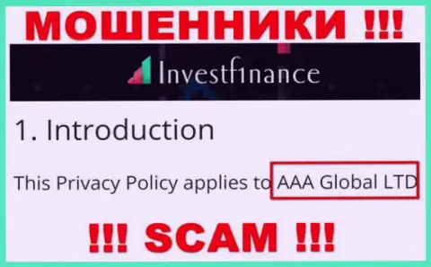 Организация ИнвестФ1инанс Ком находится под крышей компании AAA Global Ltd