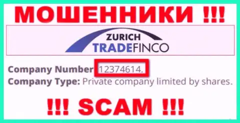 12374614 - это номер регистрации Цюрих ТрейдФинко, который показан на официальном сайте компании