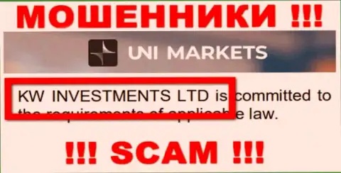 Руководством ЮНИ Маркетс является компания - KW Investments Ltd