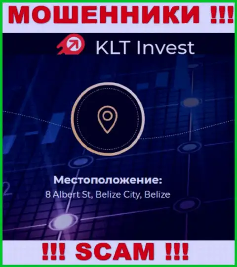 Невозможно забрать обратно деньги у компании KLTInvest Com - они скрылись в оффшорной зоне по адресу: 8 Albert St, Belize City, Belize