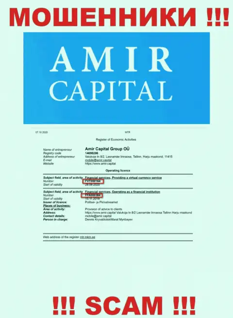 Амир Капитал публикуют на интернет-сервисе лицензию на осуществление деятельности, невзирая на этот факт цинично разводят реальных клиентов