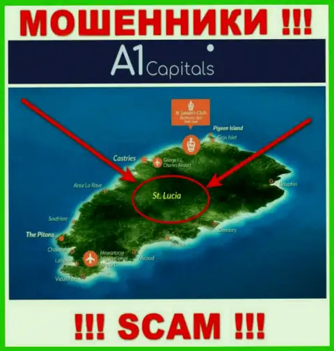 Компания A1 Capitals зарегистрирована в офшорной зоне, на территории - St. Lucia