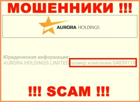 Рег. номер мошенников Aurora Holdings, представленный у их на официальном ресурсе: 04839119