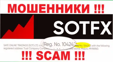 Как указано на официальном сайте мошенников SotFX: 10424 - их номер регистрации