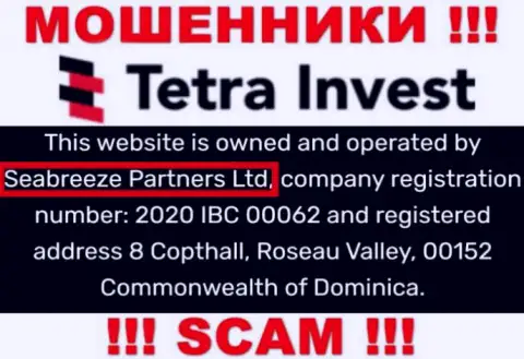 Юридическим лицом, управляющим internet мошенниками Tetra Invest, является Сиабриз Партнерс Лтд