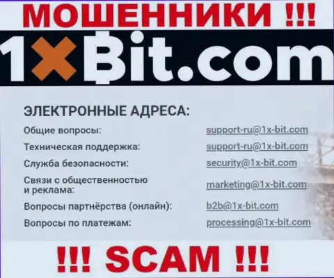 Электронный адрес internet обманщиков 1ИксБит, который они выставили на своем официальном сайте