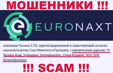 Юридический адрес регистрации организации EuroNaxt Com у нее на web-ресурсе ложный - это СТОПУДОВО МОШЕННИКИ !!!