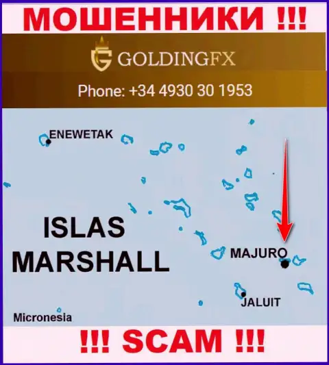 С мошенником Golding FX не стоит взаимодействовать, они зарегистрированы в оффшорной зоне: Majuro, Marshall Islands