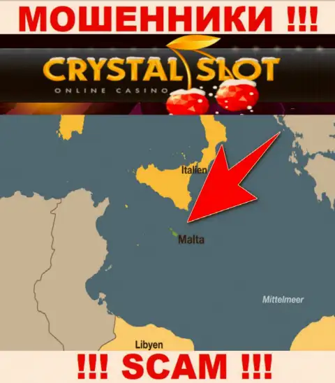 Malta - здесь, в офшорной зоне, зарегистрированы интернет-лохотронщики CrystalSlot