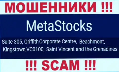 На официальном web-сервисе Meta Stocks предоставлен юридический адрес этой конторе - Suite 305, Griffith Corporate Centre, Beachmont, Kingstown, VC0100, Saint Vincent and the Grenadines (офшорная зона)
