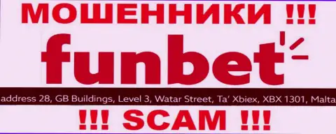 ОБМАНЩИКИ ФунБет крадут денежные средства лохов, находясь в офшоре по следующему адресу - 28, GB Buildings, Level 3, Watar Street, Ta Xbiex, XBX 1301, Malta
