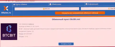 Публикация об обменном online пункте BTCBit Net на web-сервисе хрейтес ру