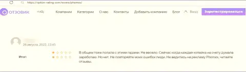 С компанией Пхемекс работать не нужно - финансовые вложения исчезают бесследно (мнение)