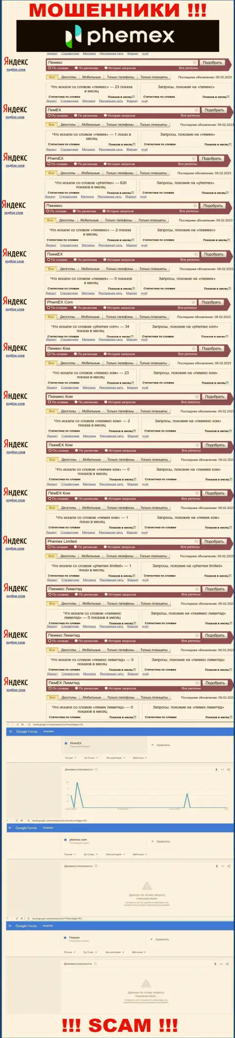 Подробная информация по числу online запросов по мошенникам Пемекс Ком во всемирной сети Интернет