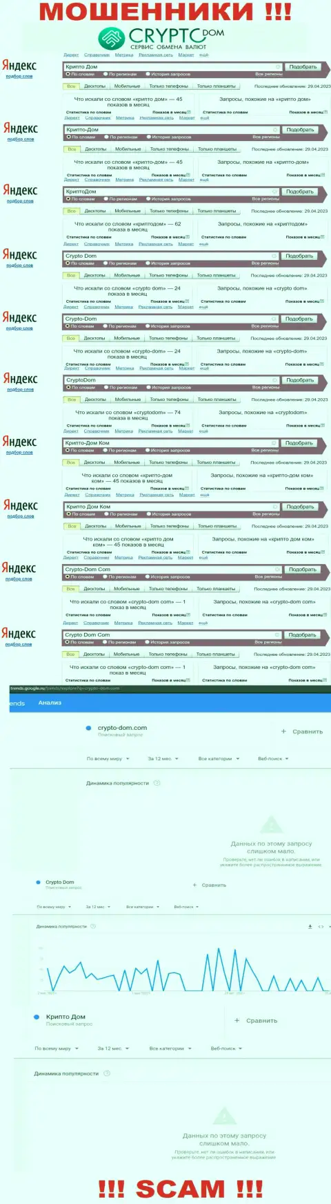 Статистика поиска информации об internet-мошенниках Крипто Дом