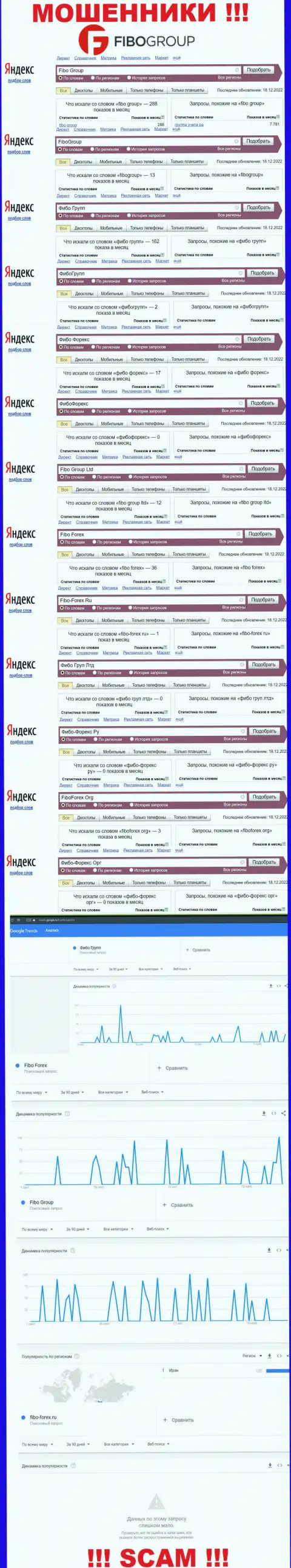 Статистические сведения поиска данных об internet-обманщиках Фибо Груп Лтд