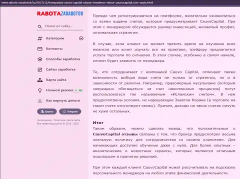 Информационная статья об условиях спекулирования брокера CauvoCapital Com на интернет-сайте Работа-Заработок Ру