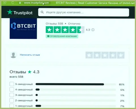 Реальная оценка качества услуг обменного пункта БТЦ Бит на ресурсе trustpilot com